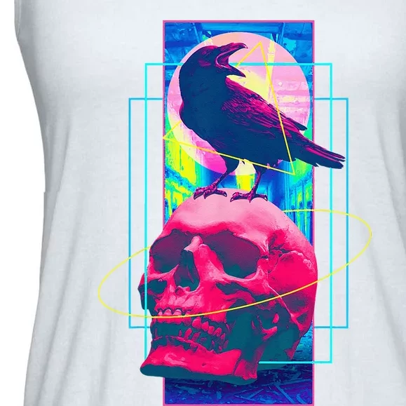 Vaporwave Skull & Crow Halloween Retro Aesthetic Art Ladies Essential Flowy Tank