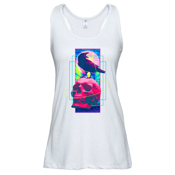 Vaporwave Skull & Crow Halloween Retro Aesthetic Art Ladies Essential Flowy Tank