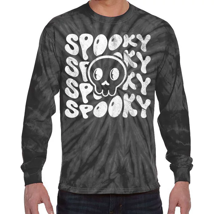 Vintage Spooky Creepy Ghost Skull Halloween Tie-Dye Long Sleeve Shirt