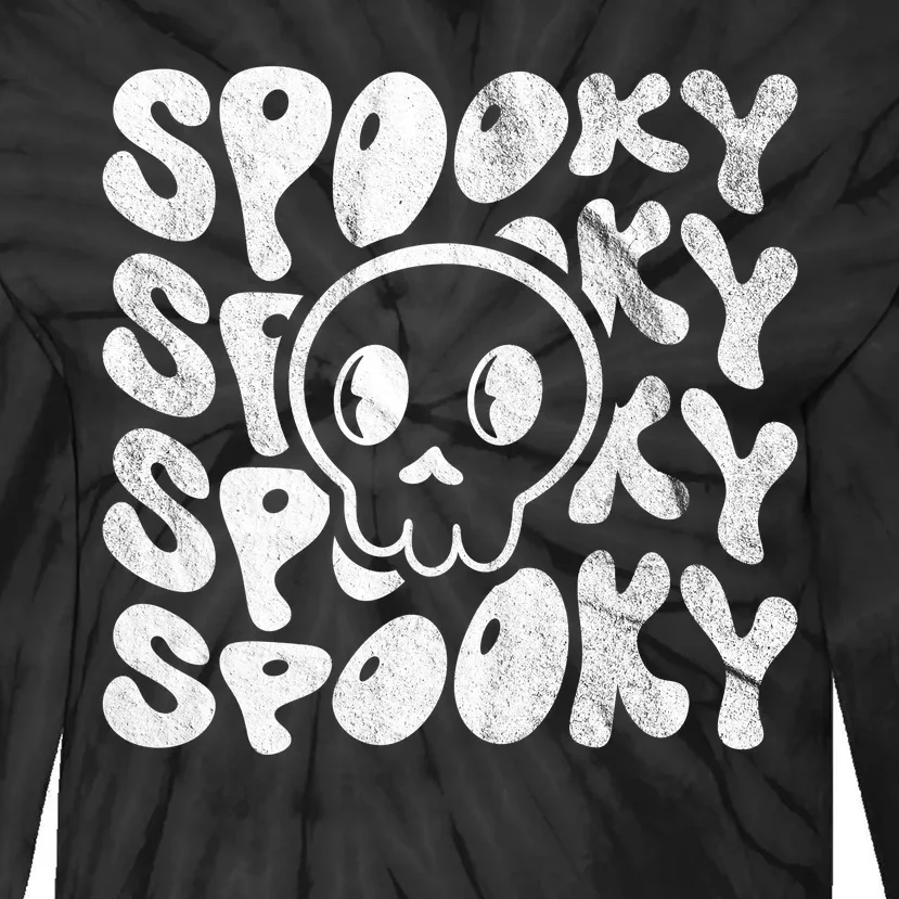 Vintage Spooky Creepy Ghost Skull Halloween Tie-Dye Long Sleeve Shirt