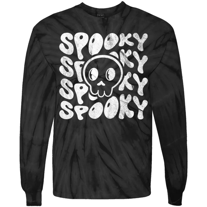 Vintage Spooky Creepy Ghost Skull Halloween Tie-Dye Long Sleeve Shirt