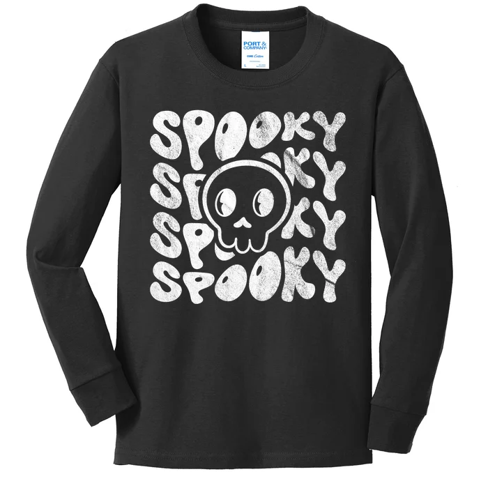 Vintage Spooky Creepy Ghost Skull Halloween Kids Long Sleeve Shirt