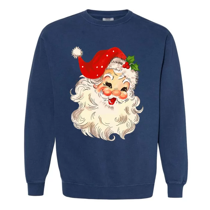 Vintage Santa Claus Face Christmas Xmas Santa Claus Garment-Dyed Sweatshirt