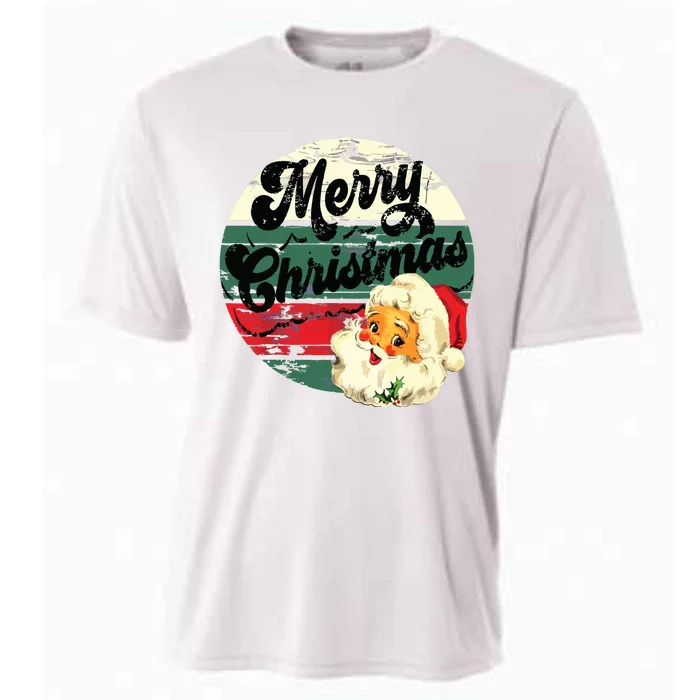 Vintage Santa Claus Merry Christmas Face Old Fashioned Cooling Performance Crew T-Shirt