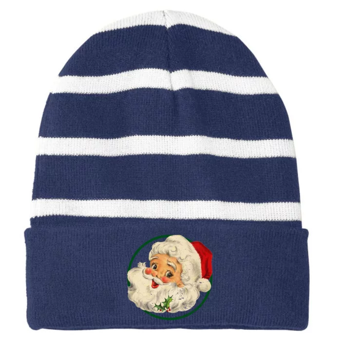 Vintage Santa Claus Christmas Gift Striped Beanie with Solid Band