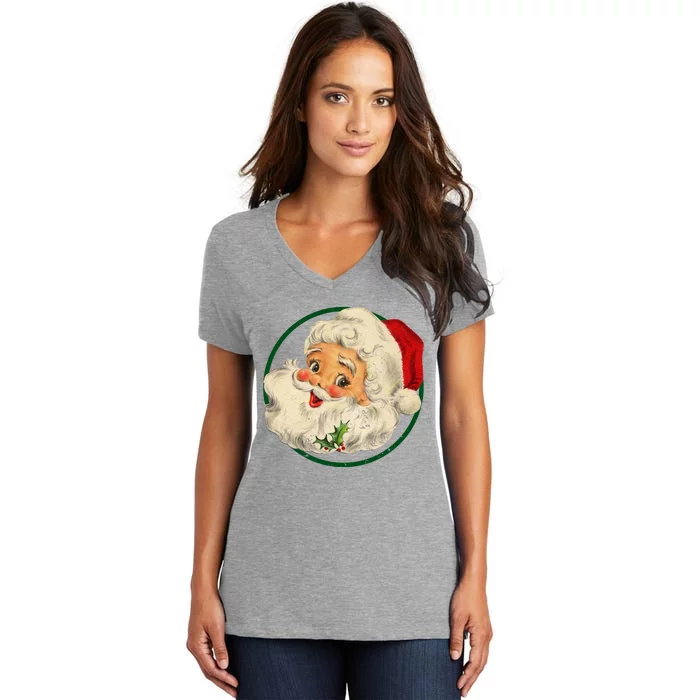 Vintage Santa Claus Christmas Gift Women's V-Neck T-Shirt