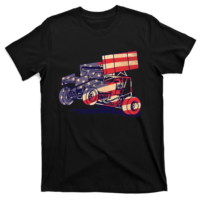 Vintage Sprint Car American Flag Funny Racer Racing T-Shirt