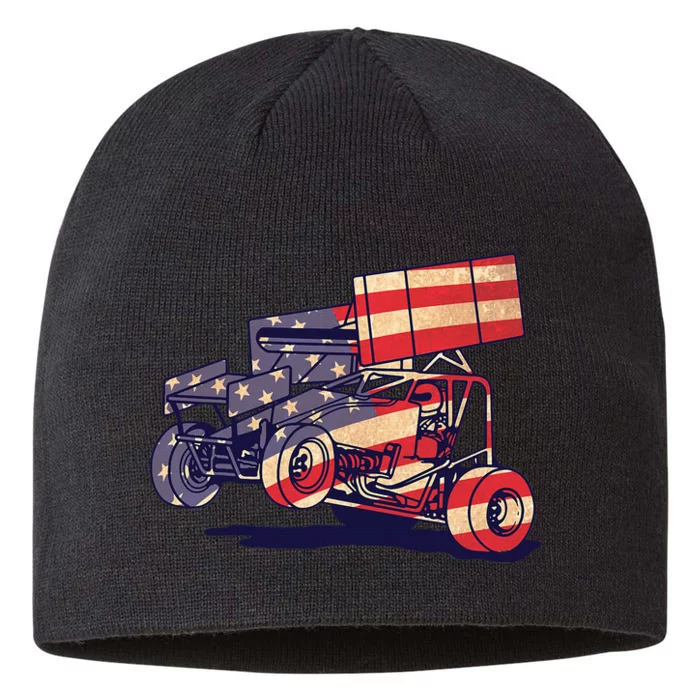 Vintage Sprint Car American Flag Funny Racer Racing 8 1/2in Sustainable Knit Beanie