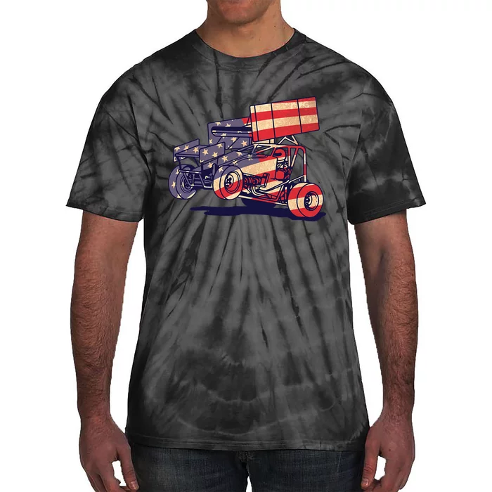 Vintage Sprint Car American Flag Funny Racer Racing Tie-Dye T-Shirt