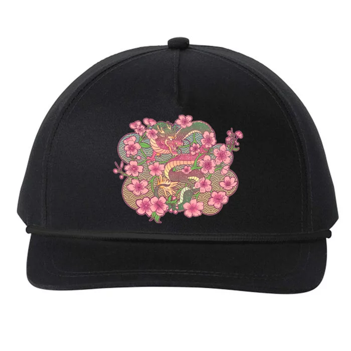 Vintage Springtime Cherry Blossom Sakura Flowers Dragon Snapback Five-Panel Rope Hat