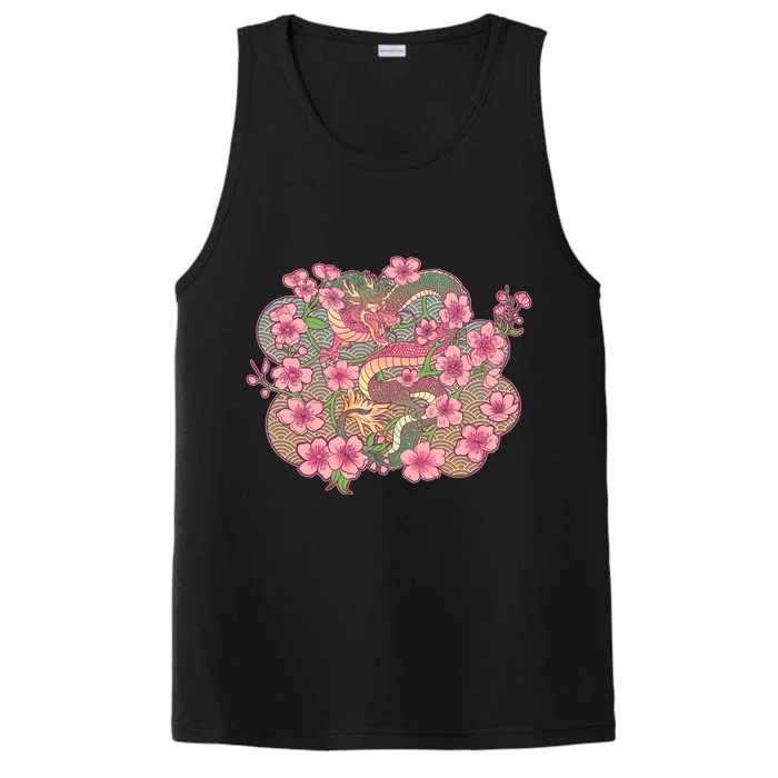 Vintage Springtime Cherry Blossom Sakura Flowers Dragon Performance Tank