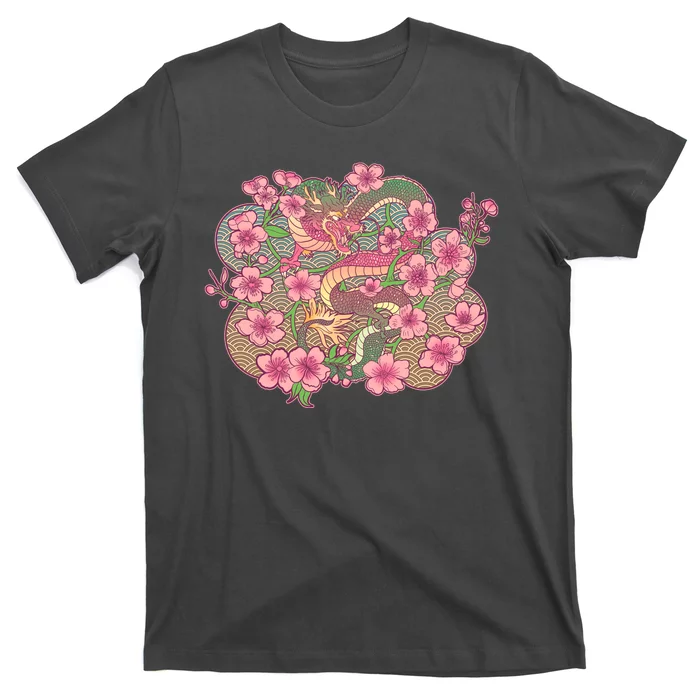 Vintage Springtime Cherry Blossom Sakura Flowers Dragon T-Shirt