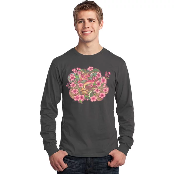 Vintage Springtime Cherry Blossom Sakura Flowers Dragon Tall Long Sleeve T-Shirt