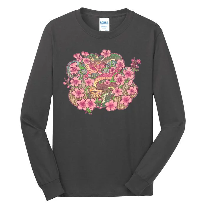 Vintage Springtime Cherry Blossom Sakura Flowers Dragon Tall Long Sleeve T-Shirt