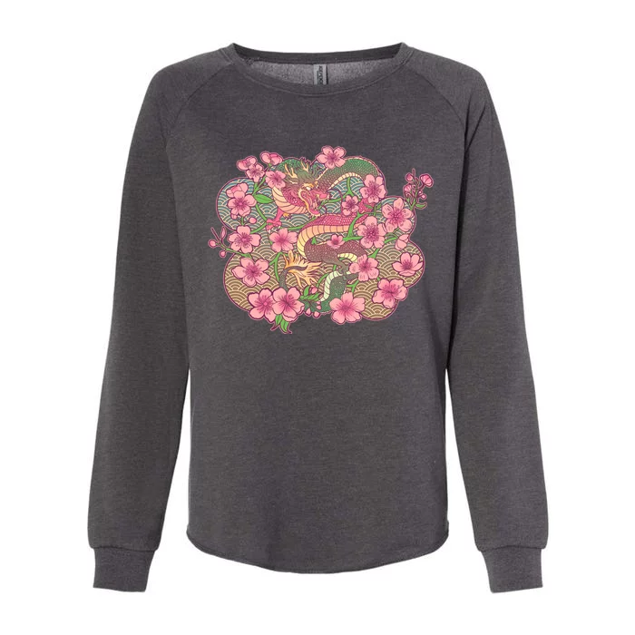 Vintage Springtime Cherry Blossom Sakura Flowers Dragon Womens California Wash Sweatshirt