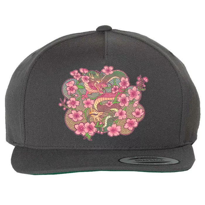 Vintage Springtime Cherry Blossom Sakura Flowers Dragon Wool Snapback Cap