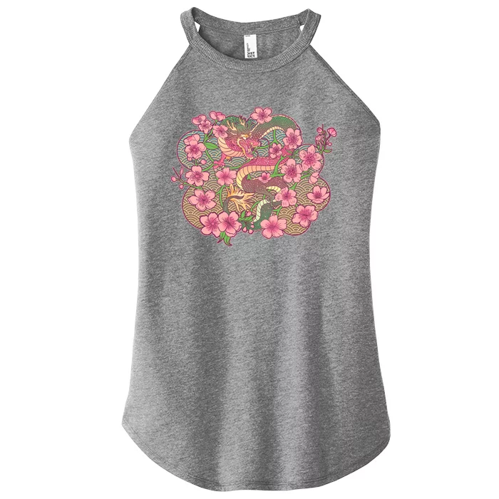 Vintage Springtime Cherry Blossom Sakura Flowers Dragon Women’s Perfect Tri Rocker Tank