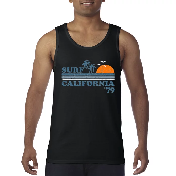 Vintage Surf California Beach Retro Sunset Surf 70s Gift Tank Top