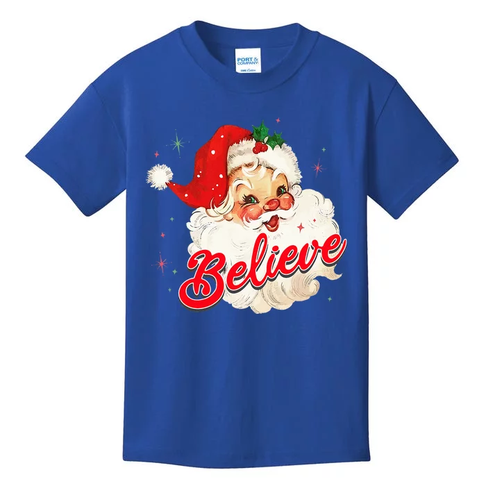 Vintage Santa Claus Believe Christmas Kids T-Shirt