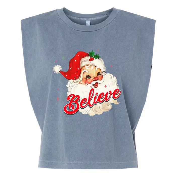 Vintage Santa Claus Believe Christmas Garment-Dyed Women's Muscle Tee