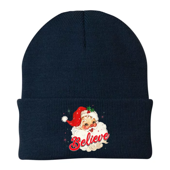 Vintage Santa Claus Believe Christmas Knit Cap Winter Beanie