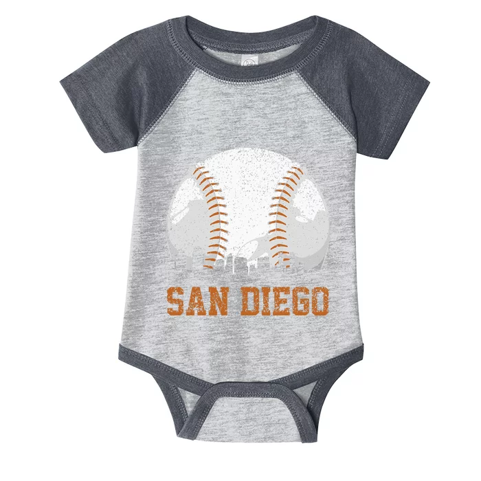 Vintage San Diego Cityscape Baseball Lover Player And Fans Infant Baby Jersey Bodysuit