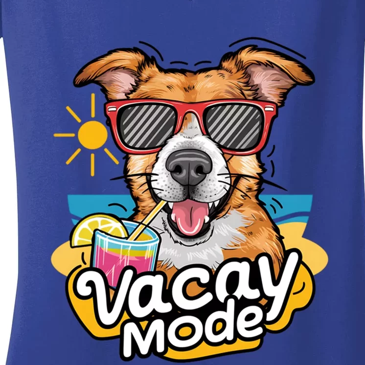 Vacation Summer Dog Sunglasses Puppy Summertime Vacay Mode Gift Women's V-Neck T-Shirt