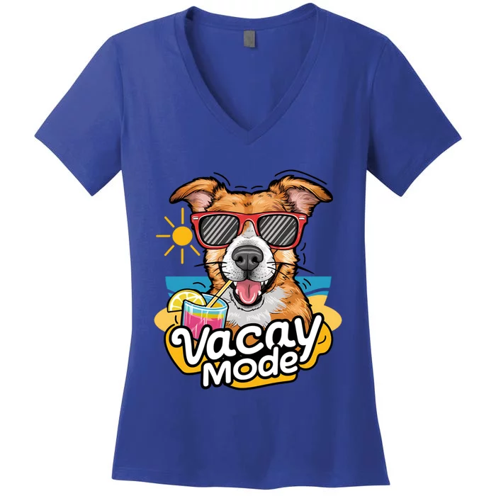 Vacation Summer Dog Sunglasses Puppy Summertime Vacay Mode Gift Women's V-Neck T-Shirt