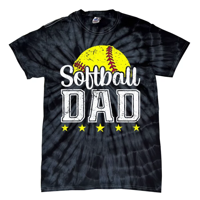 Vintage Softball Dad Funny Father Gift For Dad Tie-Dye T-Shirt