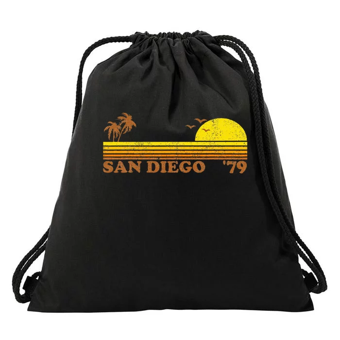 Vintage San Diego California Retro Beach Surfing 70S Gift Drawstring Bag