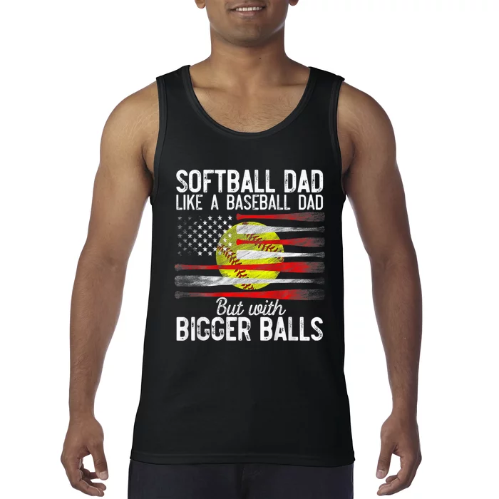 Vintage Softball Dad Like A Baseball Dad US Flag Fathers Day Tank Top