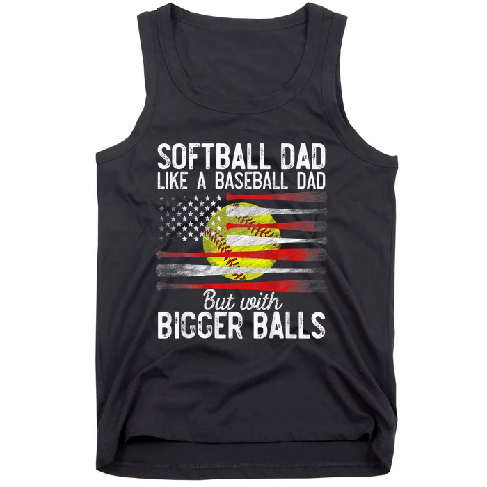 Vintage Softball Dad Like A Baseball Dad US Flag Fathers Day Tank Top