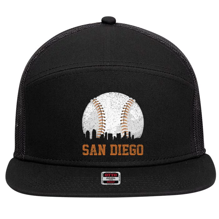 Vintage San Diego Cityscape Baseball Lover Player And Fans 7 Panel Mesh Trucker Snapback Hat