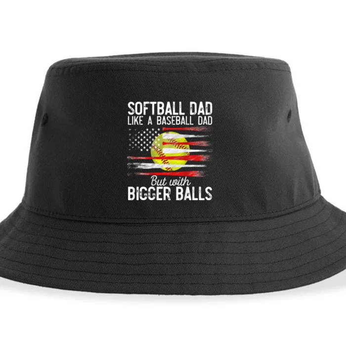 Vintage Softball Dad Like A Baseball Dad US Flag Fathers Day Sustainable Bucket Hat