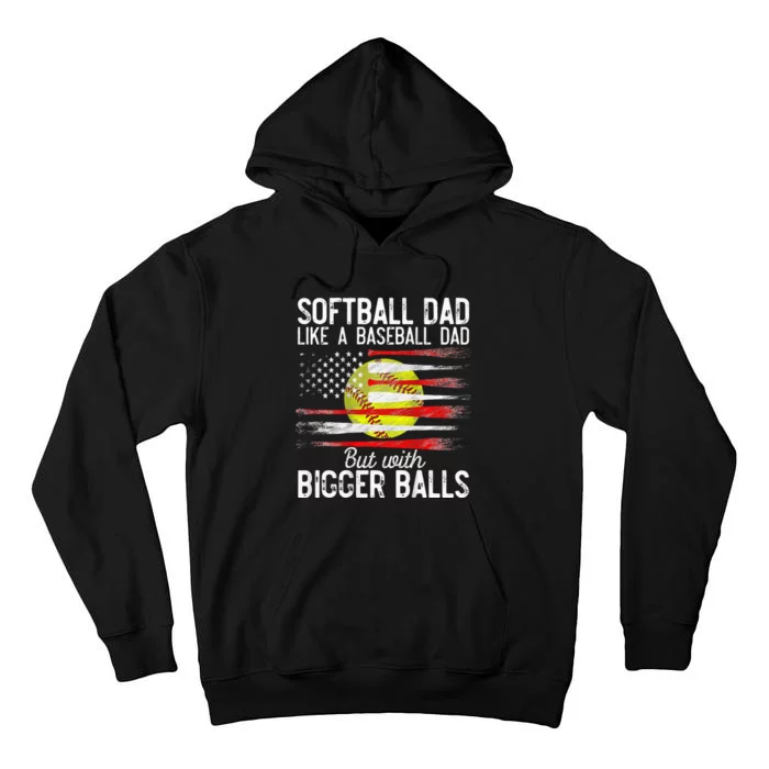 Vintage Softball Dad Like A Baseball Dad US Flag Fathers Day Tall Hoodie