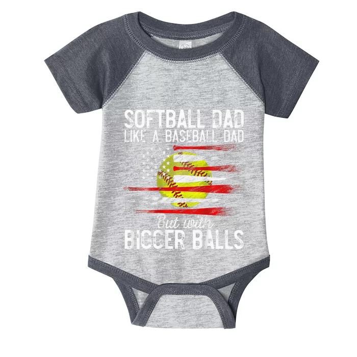 Vintage Softball Dad Like A Baseball Dad US Flag Fathers Day Infant Baby Jersey Bodysuit