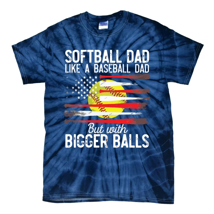 Vintage Softball Dad Like A Baseball Dad US Flag Fathers Day Tie-Dye T-Shirt