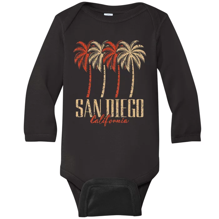 Vintage San Diego Retro Palm Trees Graphic Baby Long Sleeve Bodysuit