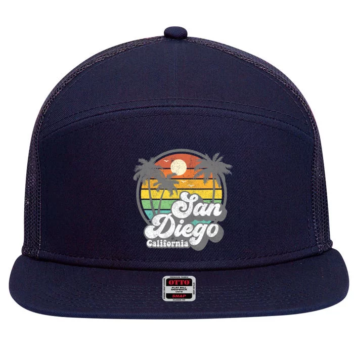 Vintage San Diego Beach California Surfing Retro Surf Gift 7 Panel Mesh Trucker Snapback Hat