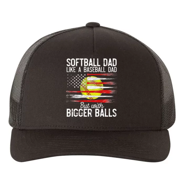 Vintage Softball Dad Like A Baseball Dad US Flag Fathers Day Yupoong Adult 5-Panel Trucker Hat