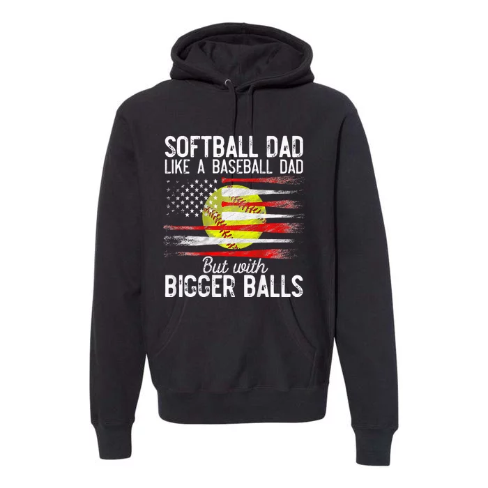 Vintage Softball Dad Like A Baseball Dad US Flag Fathers Day Premium Hoodie