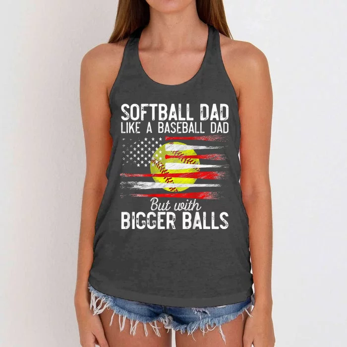 Vintage Softball Dad Like A Baseball Dad US Flag Fathers Day Women's Knotted Racerback Tank