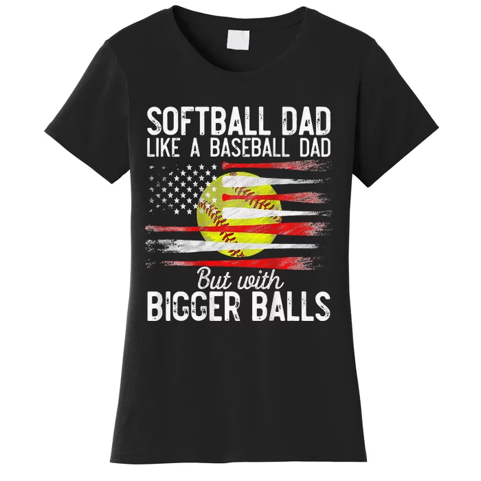 Vintage Softball Dad Like A Baseball Dad US Flag Fathers Day Women's T-Shirt