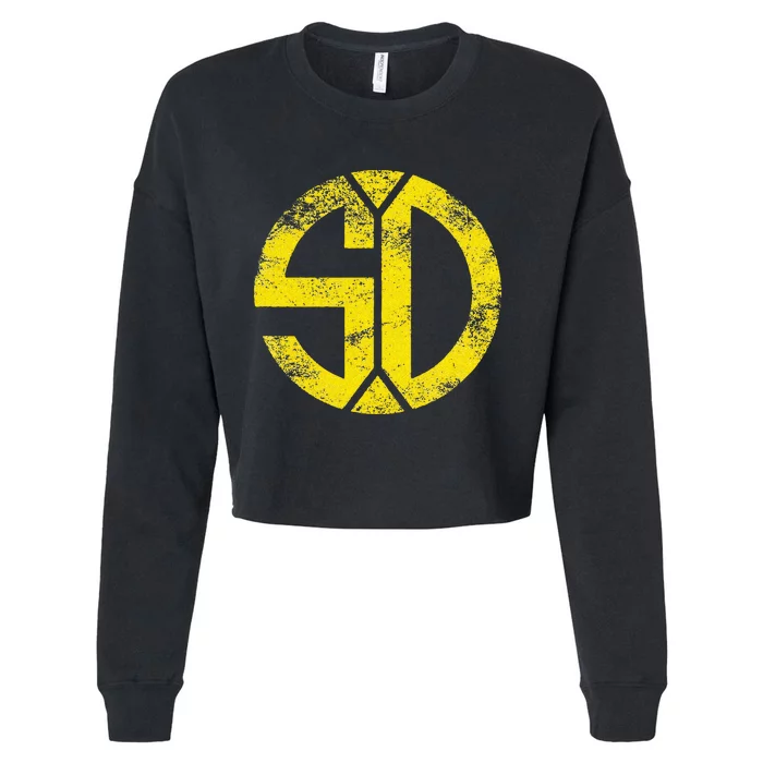 Vintage San Diego SD Home Monogram Game Day Padre Cropped Pullover Crew