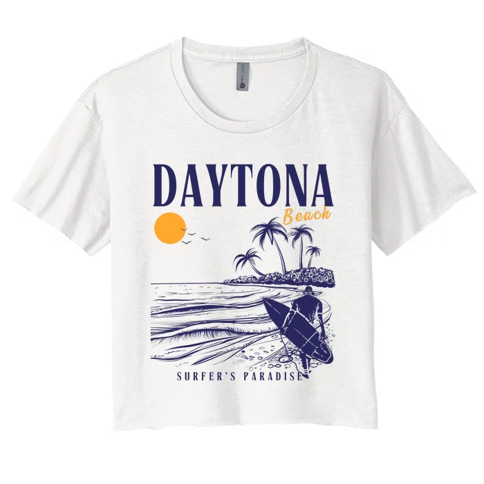 Vintage Surfing Daytona Beach Florida // Retro Surfer // SurferS Paradi Women's Crop Top Tee