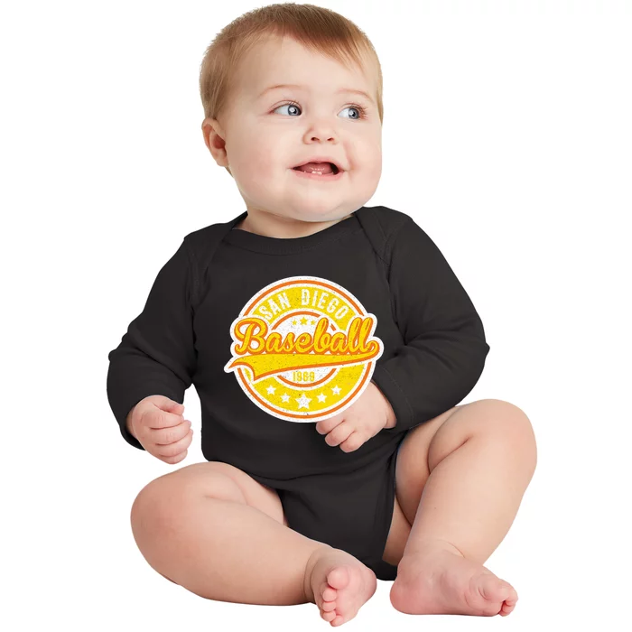 Vintage San Diego SD Baseball Game Day Padre Baby Long Sleeve Bodysuit