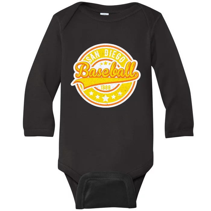 Vintage San Diego SD Baseball Game Day Padre Baby Long Sleeve Bodysuit