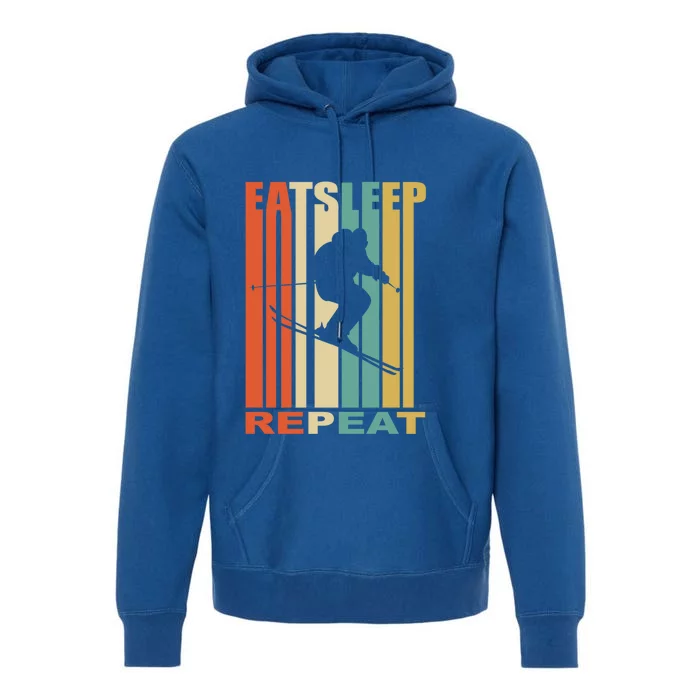 Vintage Ski Eat Sleep Ski Repeat Retro Skiing Funny Gift Premium Hoodie