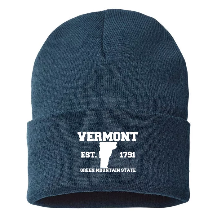 Vermont Souvenir Est 1791 Green Mountain For Men Women Kids Sustainable Knit Beanie