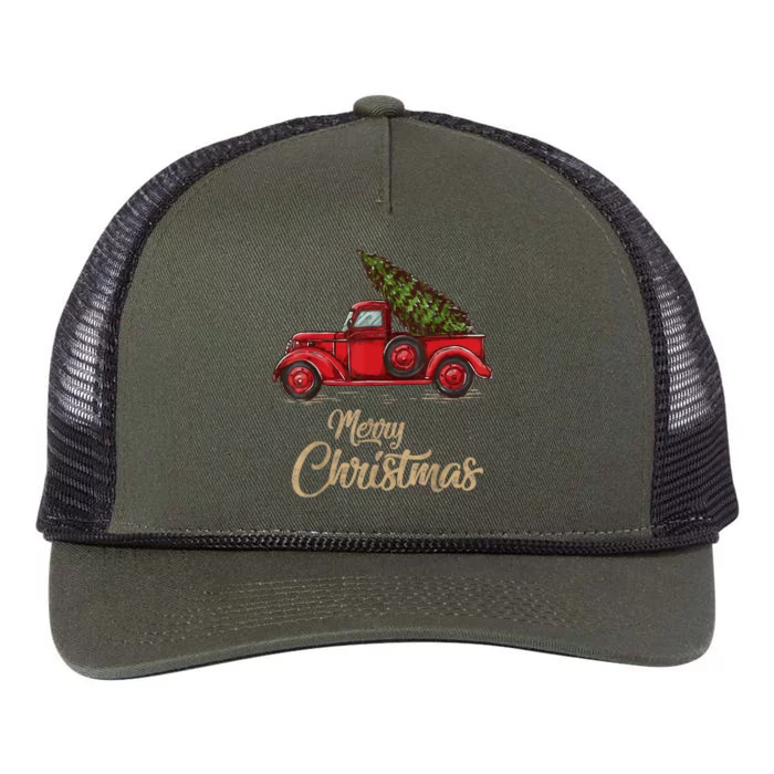 Vintage Style Farm Red Truck With Christmas Tree Cool Gift Retro Rope Trucker Hat Cap